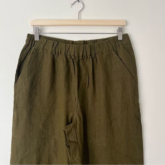Quince 100% European Linen Cropped Pants NEW Size Medium Olive Green Pull on - Picture 5 of 10